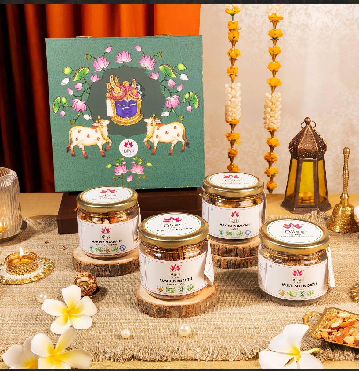 Grand Diwali Celebration Gift Hamper| Almond Biscotti, Almond Makhana Granola, Makhana Mathri, Multi Seeds Ladoo
