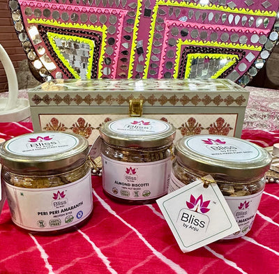 Festival of Flavours Gift Trio | Almond Biscotti, Almond Makhana Granola, Amaranth Peri Peri