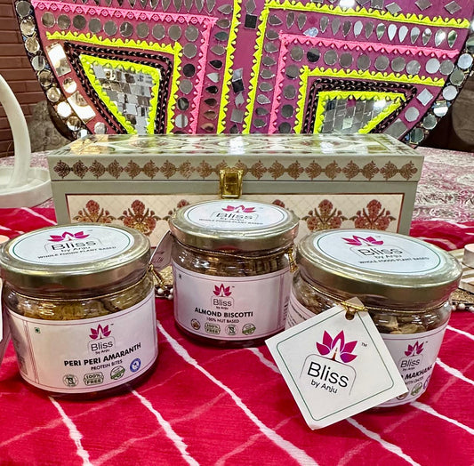 Festival of Flavors Diwali Gift Trio | Almond Biscotti, Almond Makhana Granola, Amaranth Peri Peri