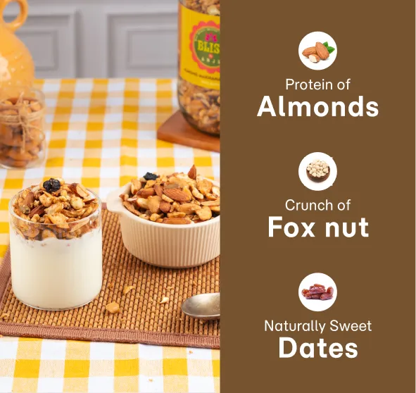 Almond Makhana Granola with Dates 250g + Omega 3 Nuts & Seeds Trail Mix 250g