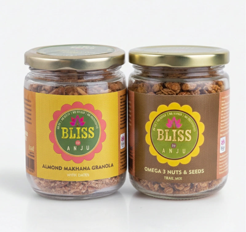 Almond Makhana Granola with Dates 250g + Omega 3 Nuts & Seeds Trail Mix 250g